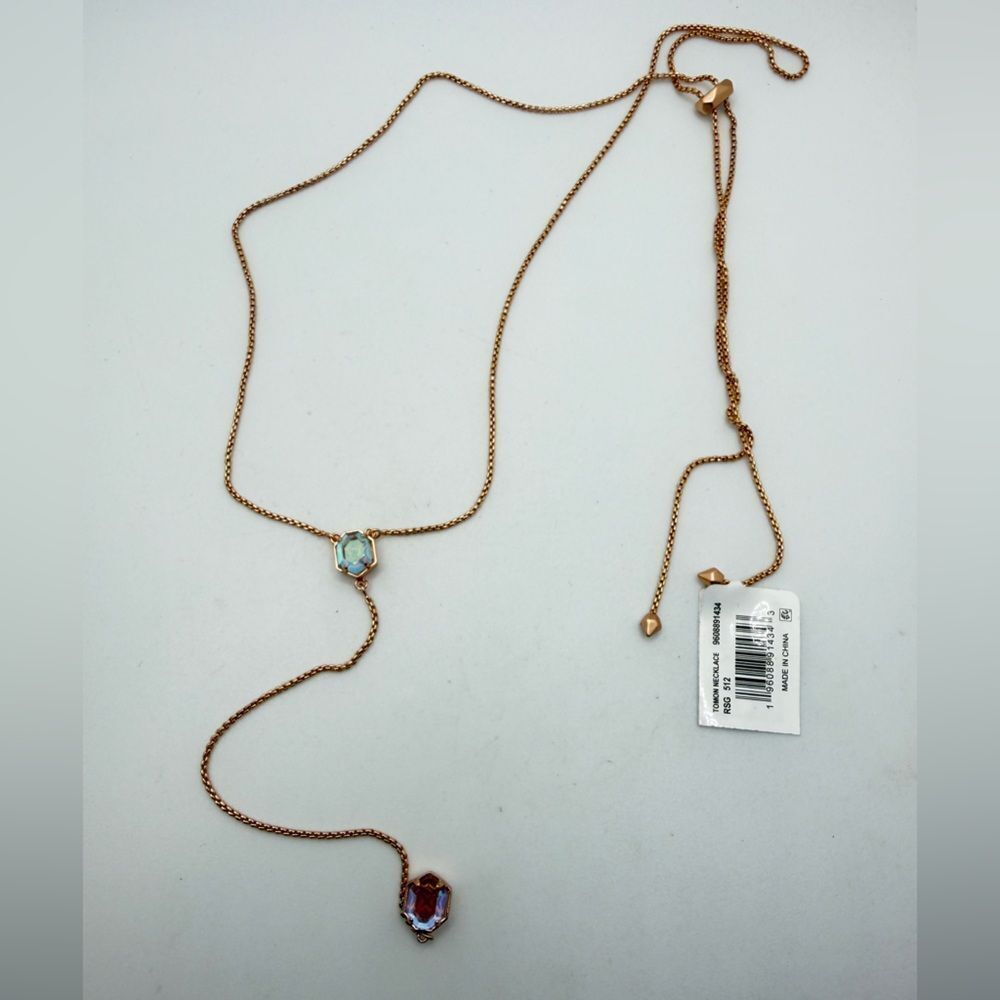 NWT Kendra Scott "Tomon" lariat Necklace in rose gold metal w/ dichroic glass! - Picture 6 of 13